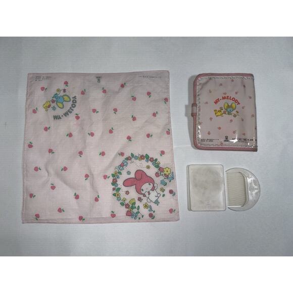 RARE VTG 1976 My Melody SANRIO Pouch Handkerchief Pocket Mirror & Comb Japan - Picture 5 of 15
